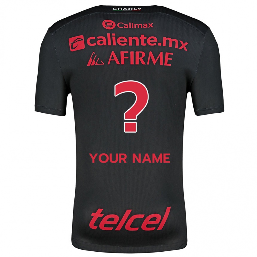 Enfant Football Maillot Votre Nom #0 Noir Rouge Tenues Domicile 2024/25