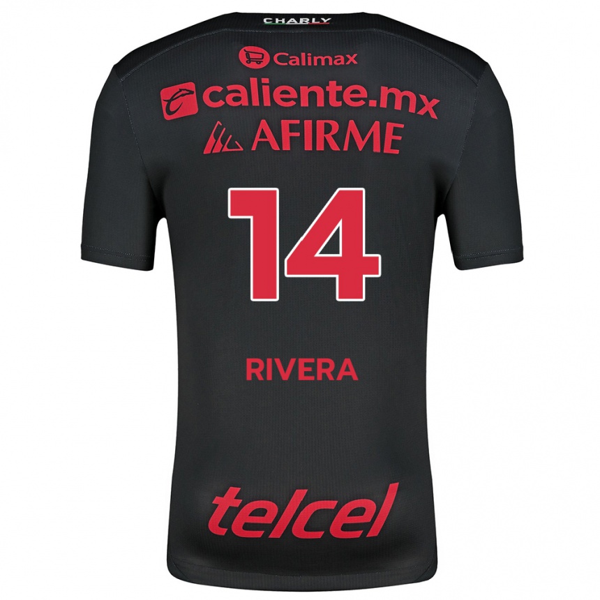 Enfant Football Maillot Christian Rivera #14 Noir Rouge Tenues Domicile 2024/25