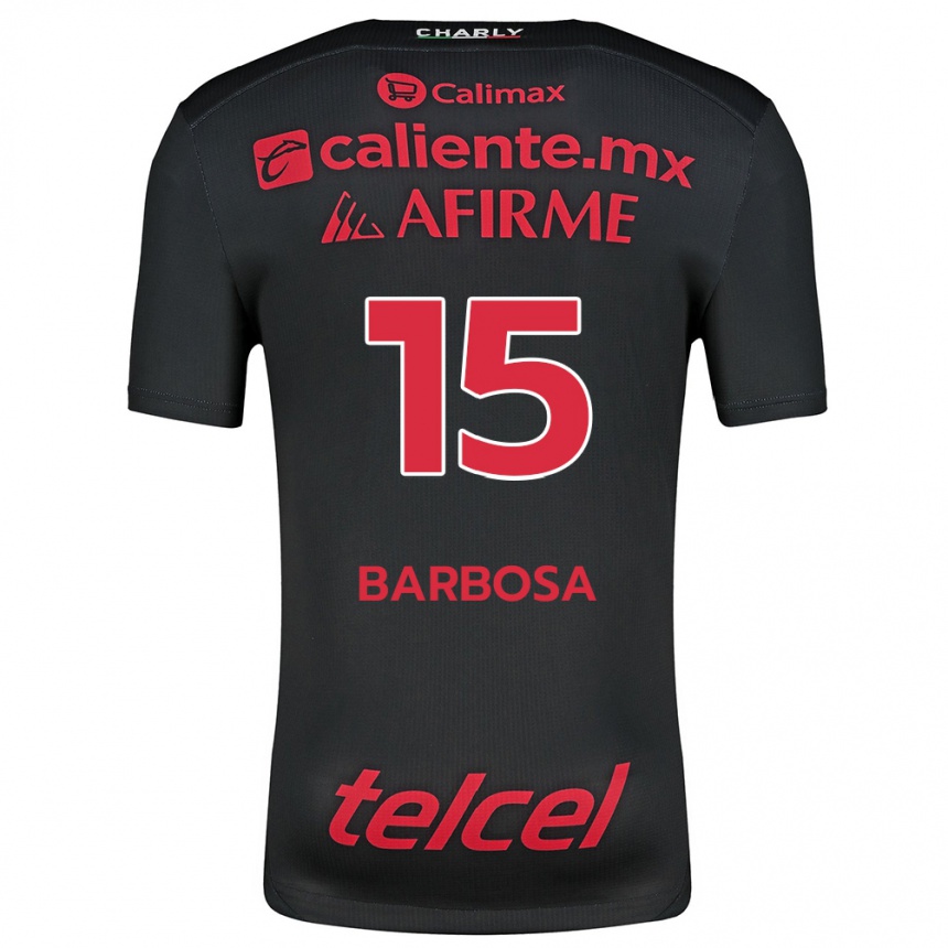 Enfant Football Maillot Diego Barbosa #15 Noir Rouge Tenues Domicile 2024/25