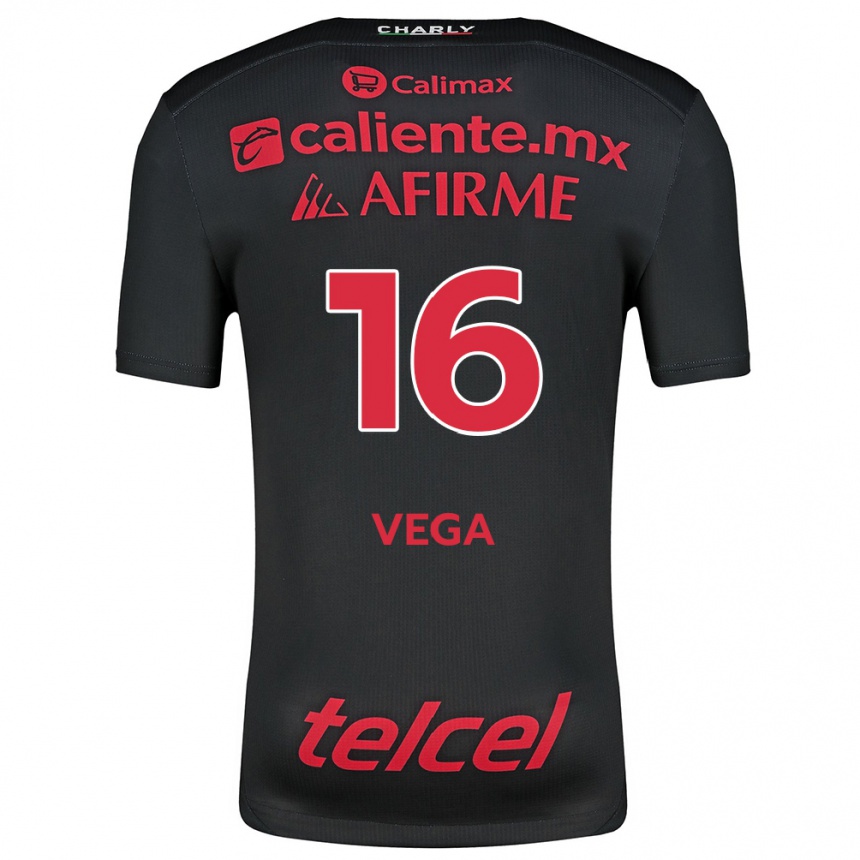 Enfant Football Maillot Jesús Vega #16 Noir Rouge Tenues Domicile 2024/25