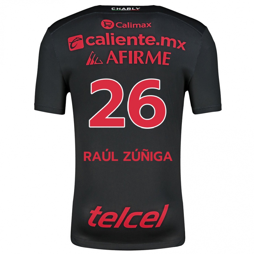 Enfant Football Maillot José Raúl Zúñiga #26 Noir Rouge Tenues Domicile 2024/25