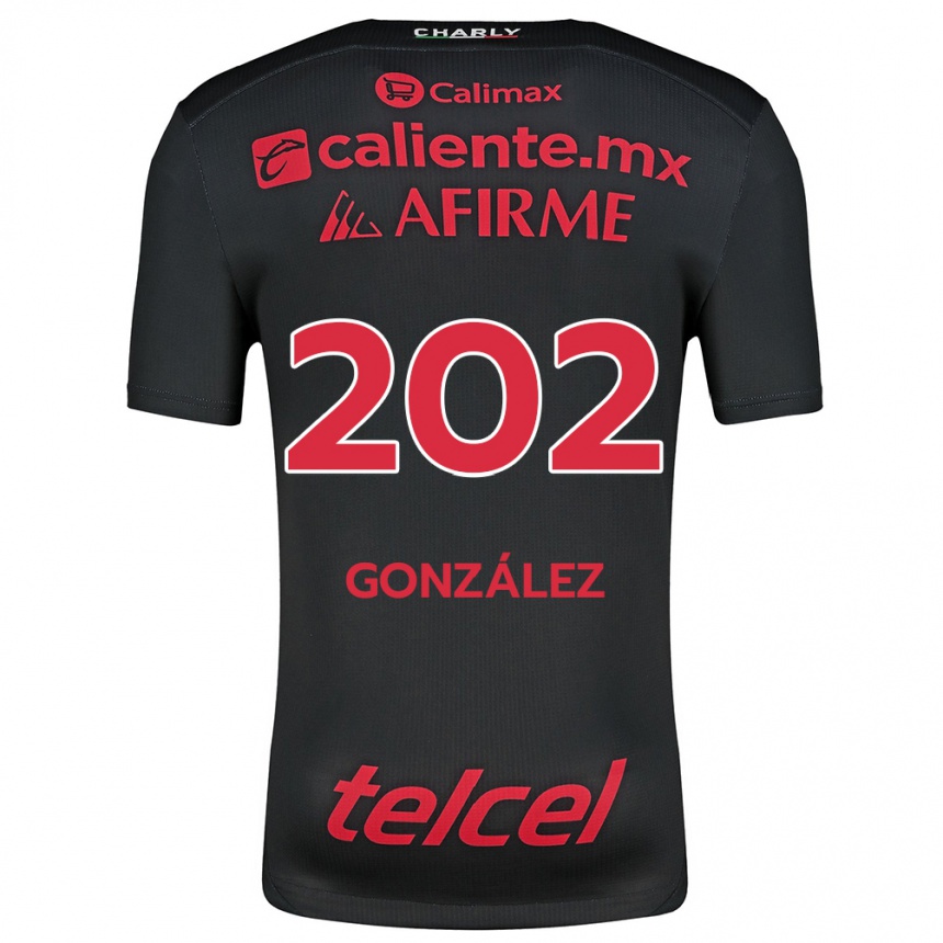 Enfant Football Maillot Joban González #202 Noir Rouge Tenues Domicile 2024/25