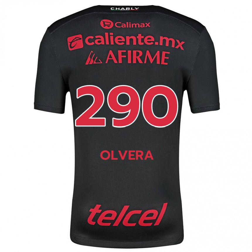 Enfant Football Maillot Ian Olvera #290 Noir Rouge Tenues Domicile 2024/25