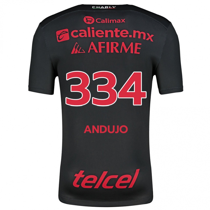 Enfant Football Maillot Favio Andujo #334 Noir Rouge Tenues Domicile 2024/25