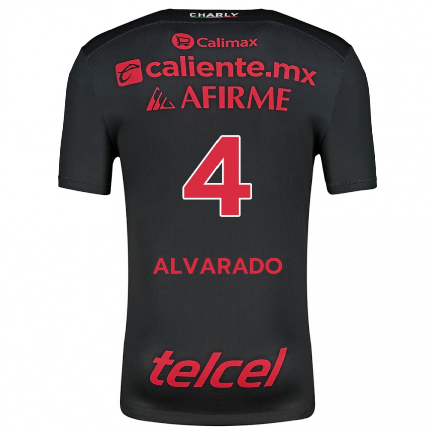 Enfant Football Maillot Mónica Alvarado #4 Noir Rouge Tenues Domicile 2024/25