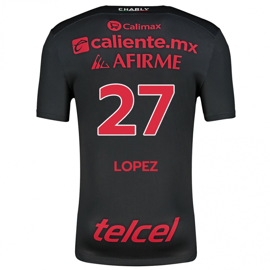 Enfant Football Maillot Victoria López #27 Noir Rouge Tenues Domicile 2024/25