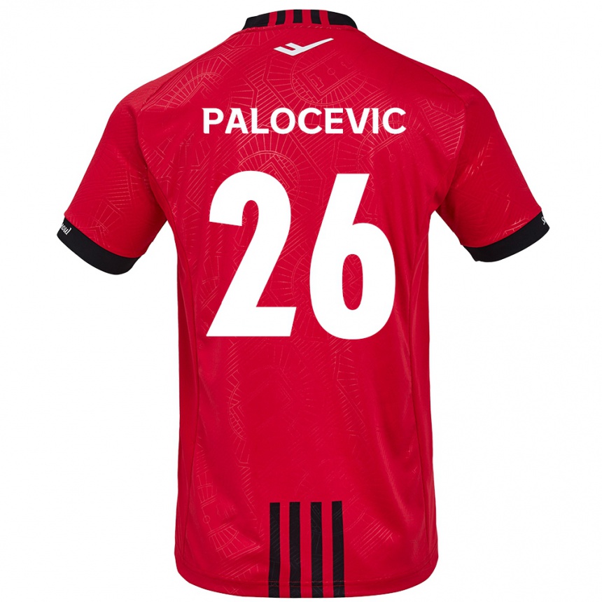 Enfant Football Maillot Aleksandar Palocevic #26 Rouge Noir Tenues Domicile 2024/25