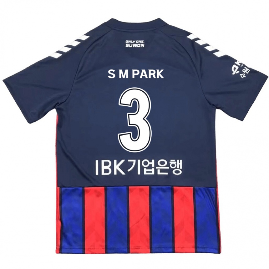 Enfant Football Maillot Min-Seo Park #3 Bleu Rouge Tenues Domicile 2024/25