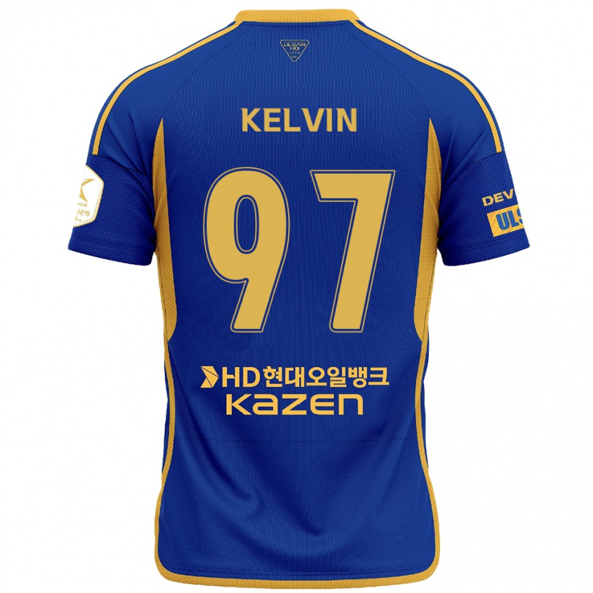 Enfant Football Maillot Kelvin #97 Bleu Jaune Tenues Domicile 2024/25