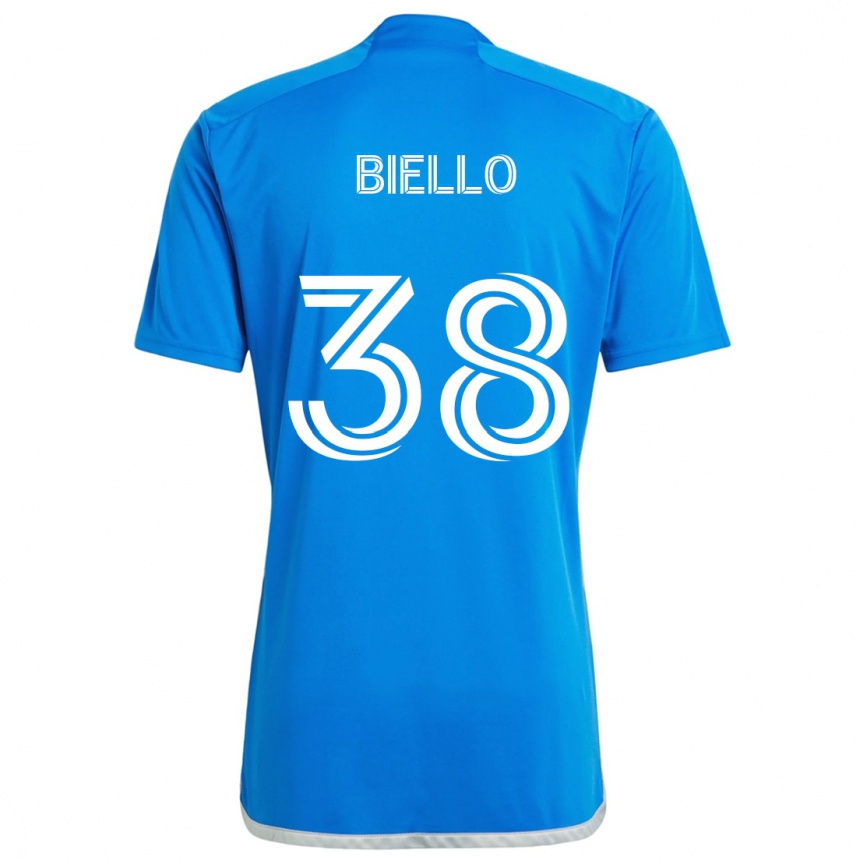 Enfant Football Maillot Alessandro Biello #38 Bleu Blanc Tenues Domicile 2024/25