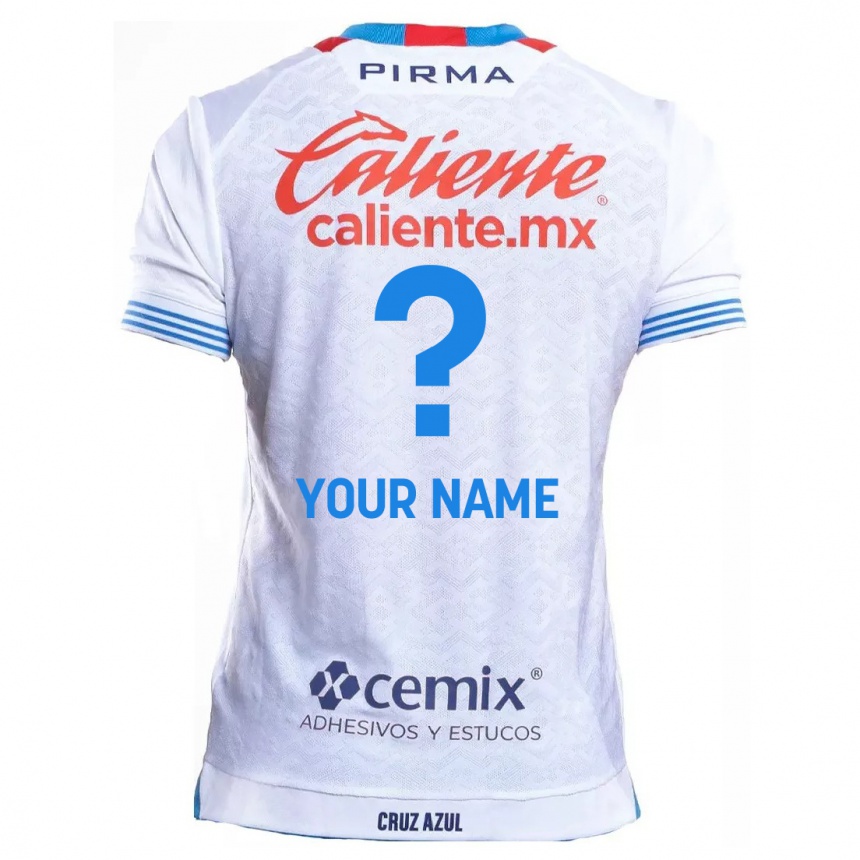 Enfant Football Maillot Votre Nom #0 Blanc Bleu Tenues Extérieur 2024/25