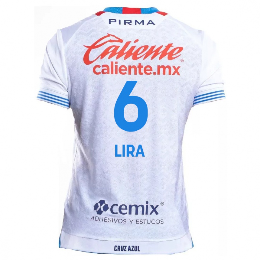 Enfant Football Maillot Érik Lira #6 Blanc Bleu Tenues Extérieur 2024/25