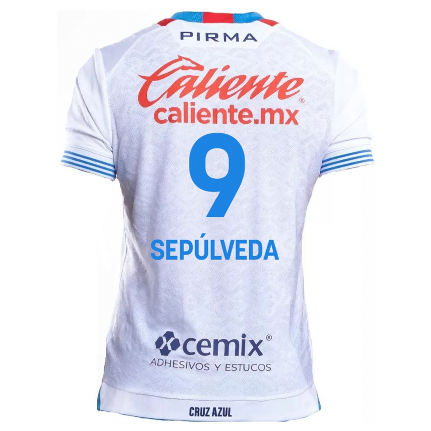 Enfant Football Maillot Ángel Sepúlveda #9 Blanc Bleu Tenues Extérieur 2024/25