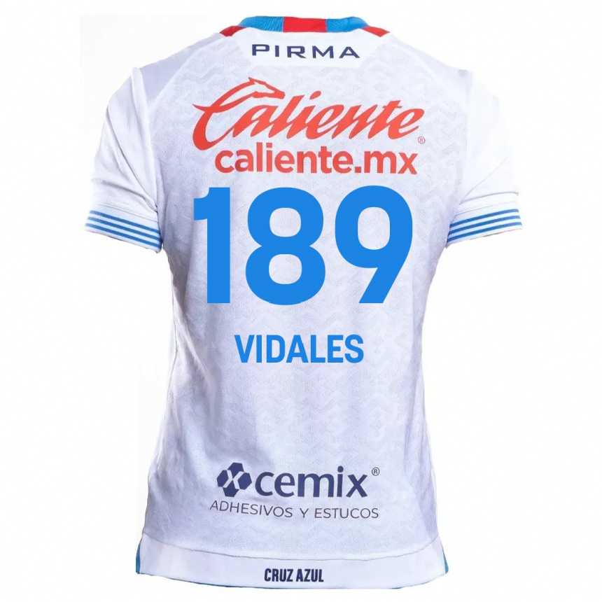 Enfant Football Maillot Álvaro Vidales #189 Blanc Bleu Tenues Extérieur 2024/25