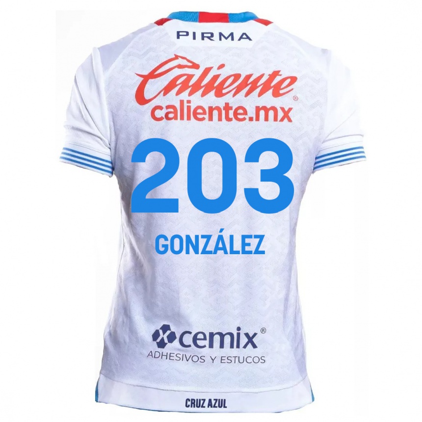 Enfant Football Maillot Rogelio González #203 Blanc Bleu Tenues Extérieur 2024/25