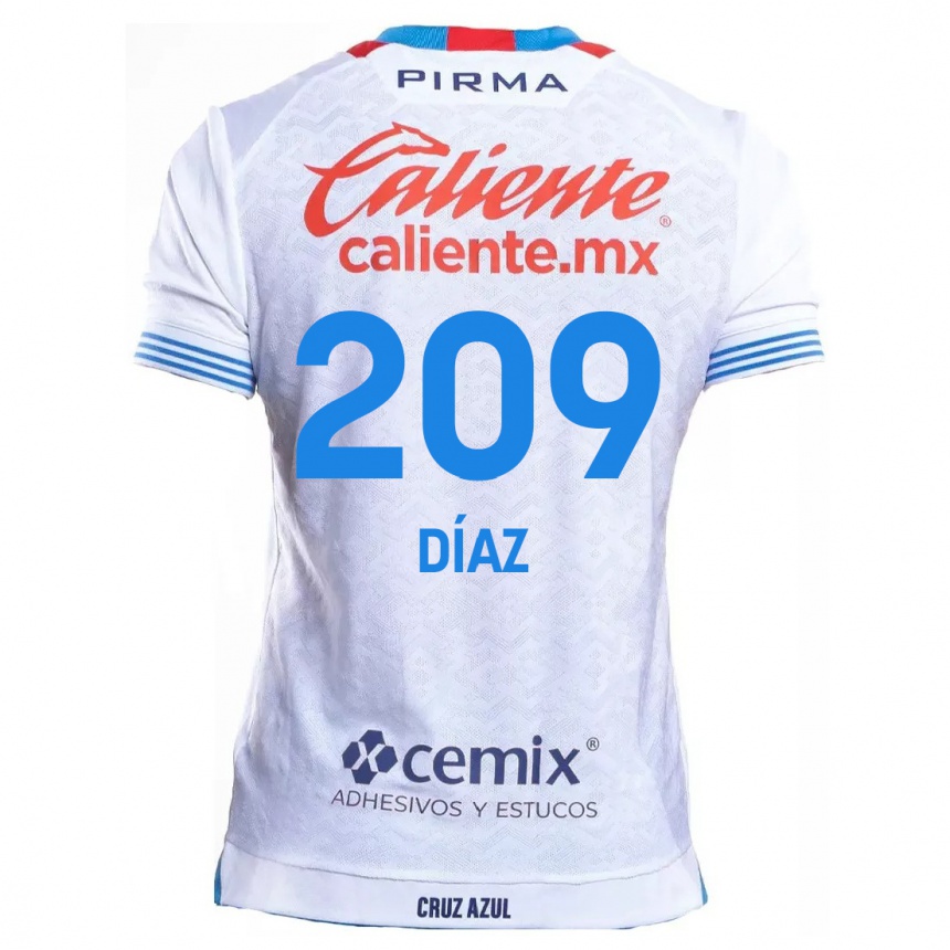 Enfant Football Maillot Josué Díaz #209 Blanc Bleu Tenues Extérieur 2024/25