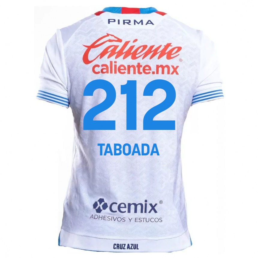 Enfant Football Maillot Víctor Taboada #212 Blanc Bleu Tenues Extérieur 2024/25