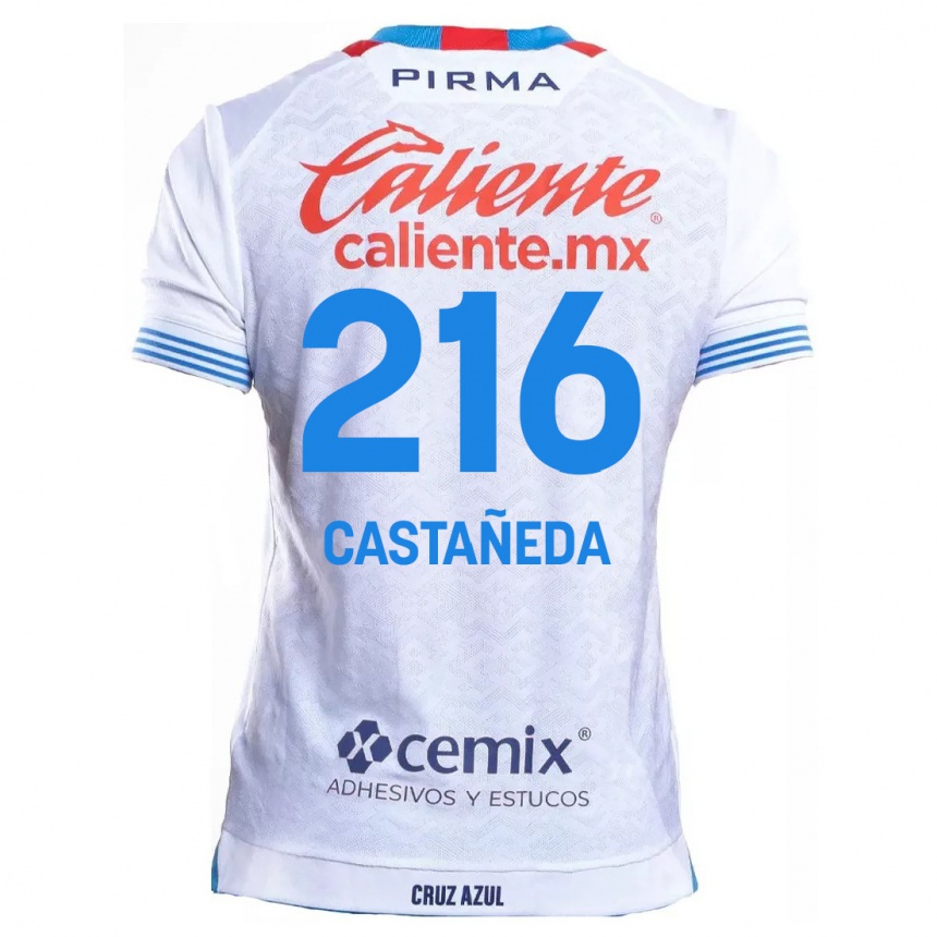 Enfant Football Maillot Ian Castañeda #216 Blanc Bleu Tenues Extérieur 2024/25