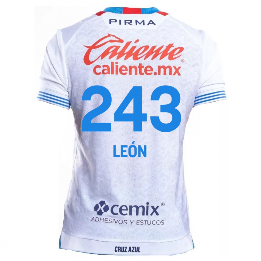 Enfant Football Maillot Cristhian León #243 Blanc Bleu Tenues Extérieur 2024/25