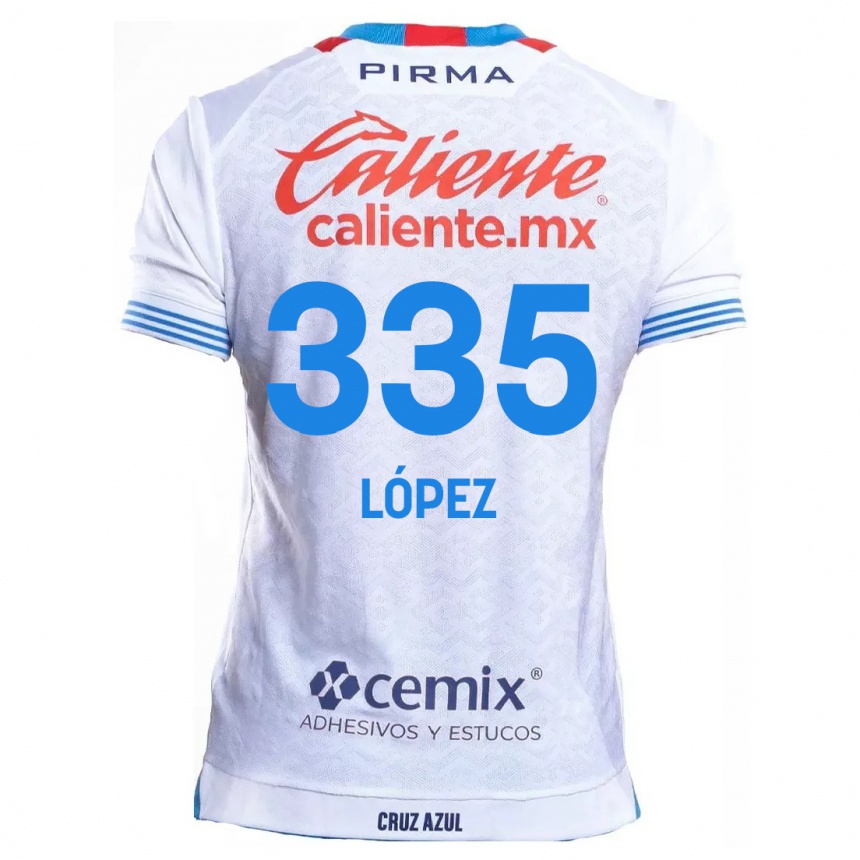 Enfant Football Maillot Alfredo López #335 Blanc Bleu Tenues Extérieur 2024/25