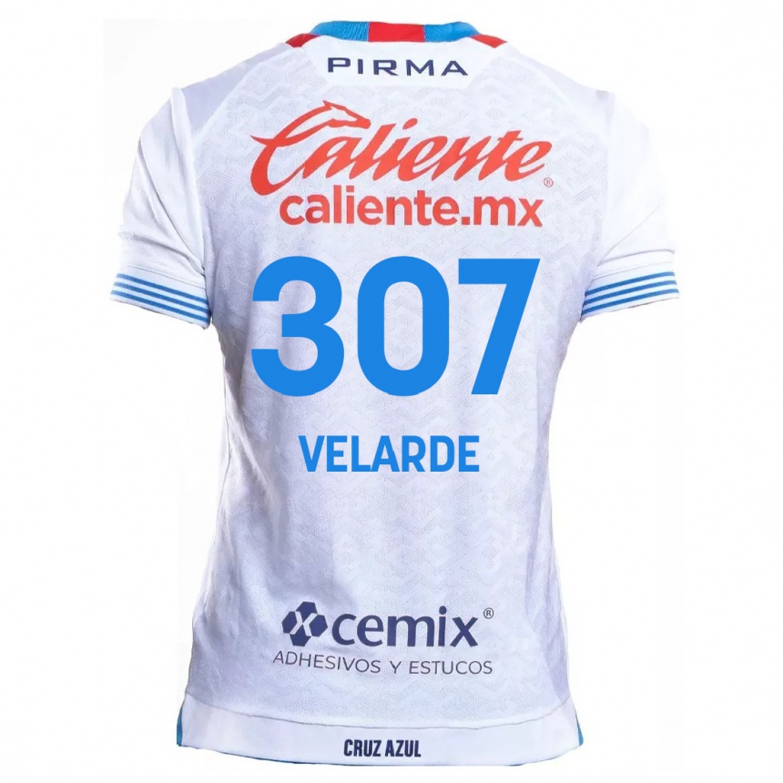 Enfant Football Maillot Juan Velarde #307 Blanc Bleu Tenues Extérieur 2024/25