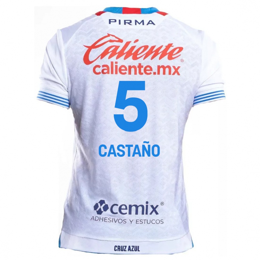 Enfant Football Maillot Kevin Castaño #5 Blanc Bleu Tenues Extérieur 2024/25