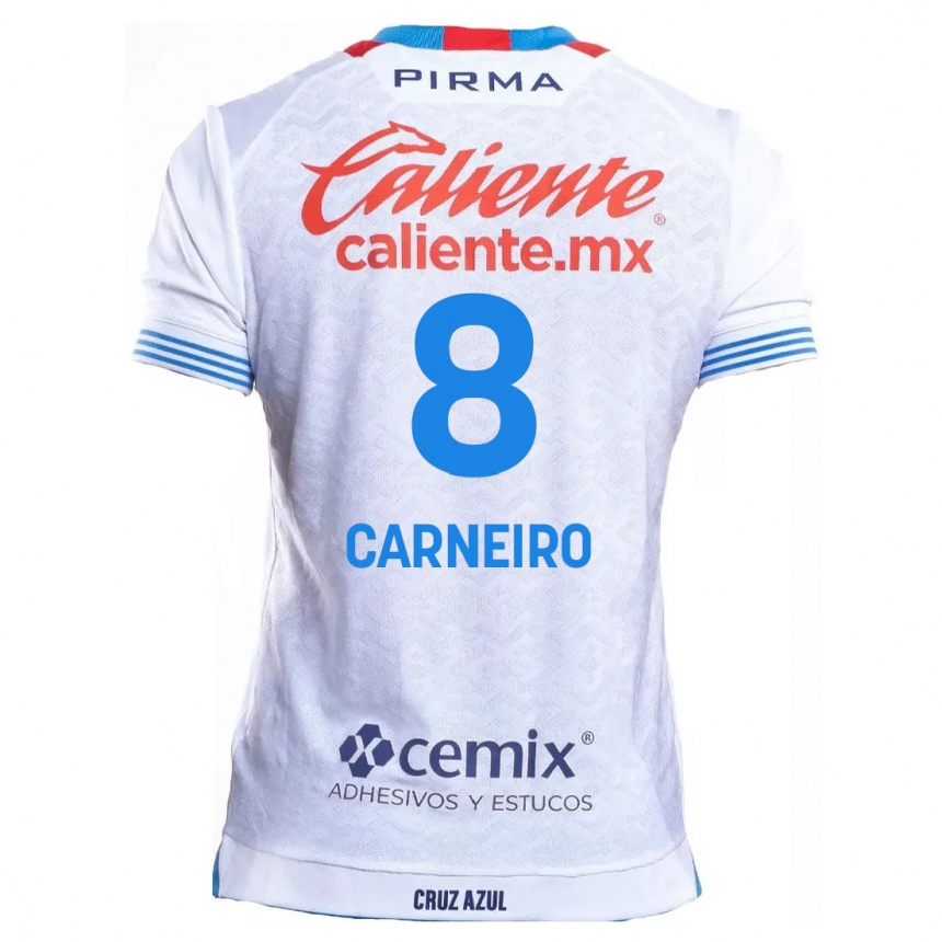 Enfant Football Maillot Gonzalo Carneiro #8 Blanc Bleu Tenues Extérieur 2024/25