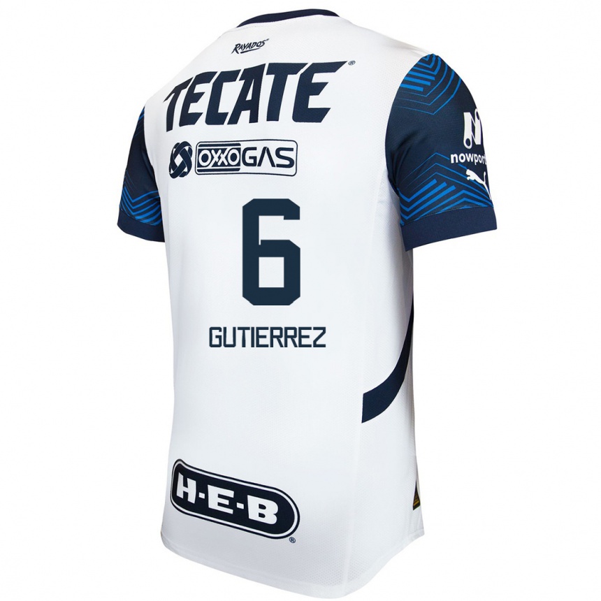 Enfant Football Maillot Édson Gutiérrez #6 Blanc Bleu Tenues Extérieur 2024/25