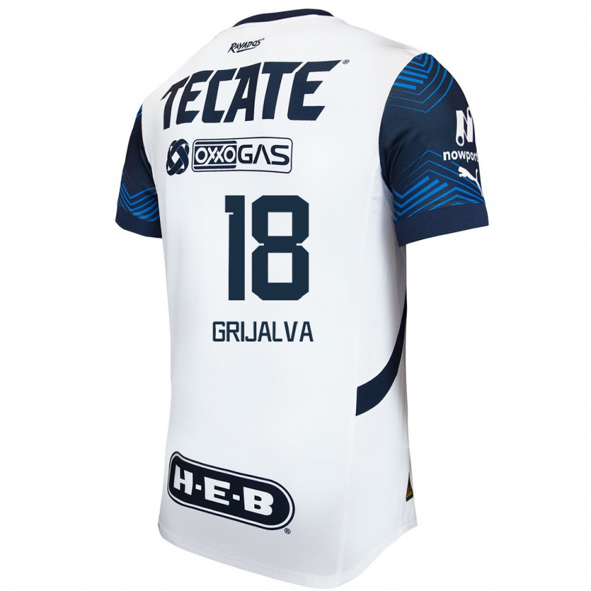 Enfant Football Maillot Áxel Grijalva #18 Blanc Bleu Tenues Extérieur 2024/25