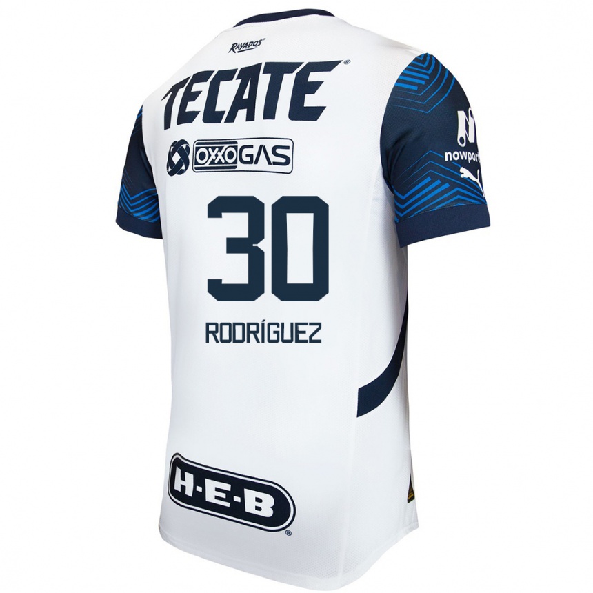 Enfant Football Maillot Jorge Rodríguez #30 Blanc Bleu Tenues Extérieur 2024/25