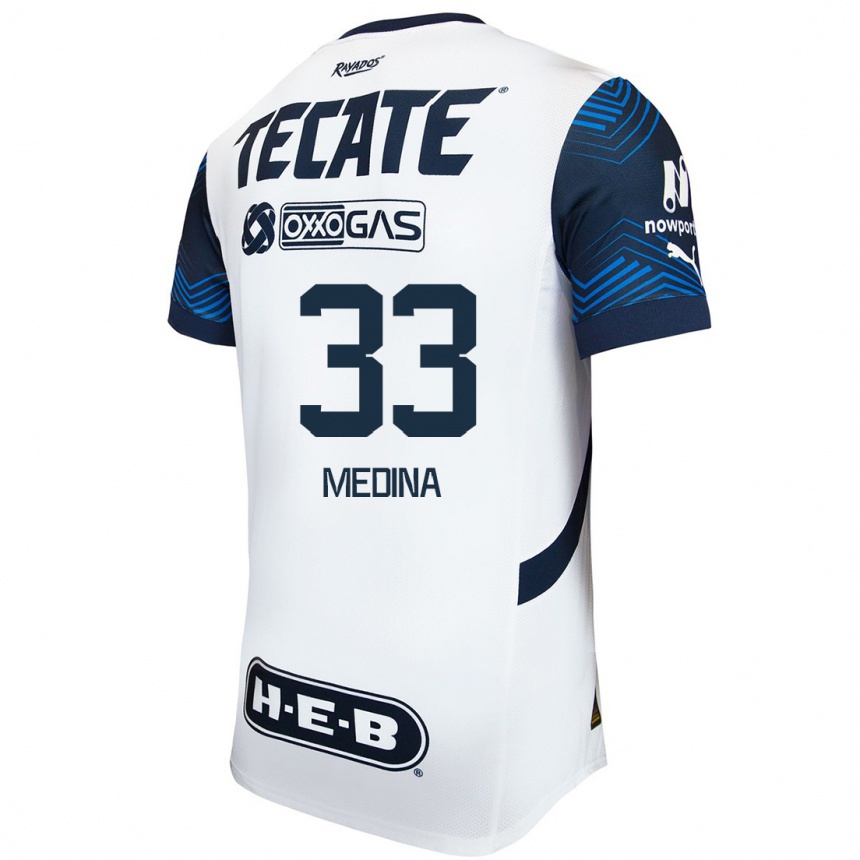 Enfant Football Maillot Stefan Medina #33 Blanc Bleu Tenues Extérieur 2024/25