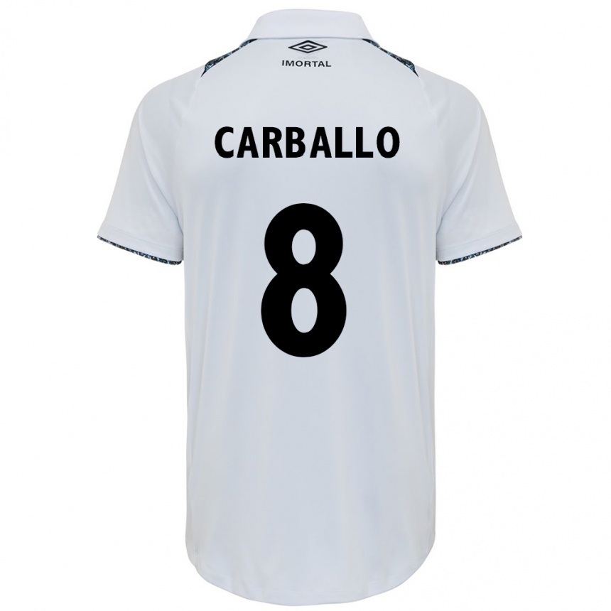 Enfant Football Maillot Felipe Carballo #8 Blanc Bleu Tenues Extérieur 2024/25