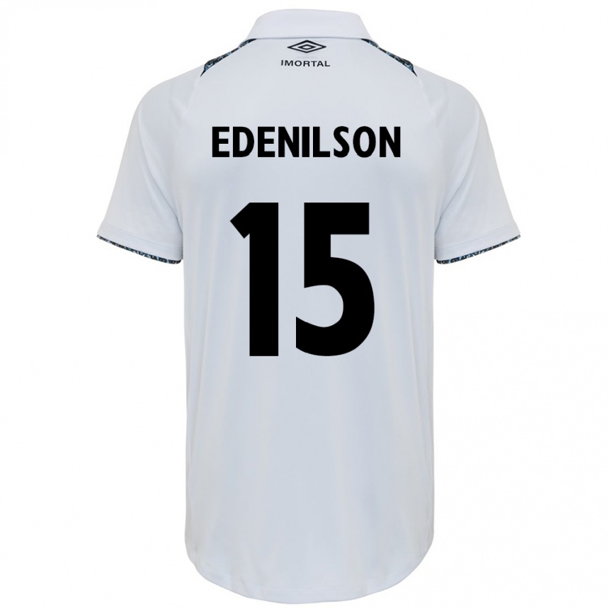 Enfant Football Maillot Edenilson #15 Blanc Bleu Tenues Extérieur 2024/25