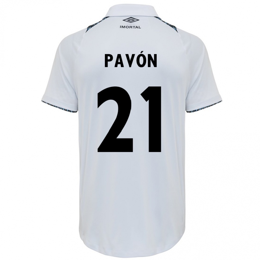 Enfant Football Maillot Cristian Pavón #21 Blanc Bleu Tenues Extérieur 2024/25