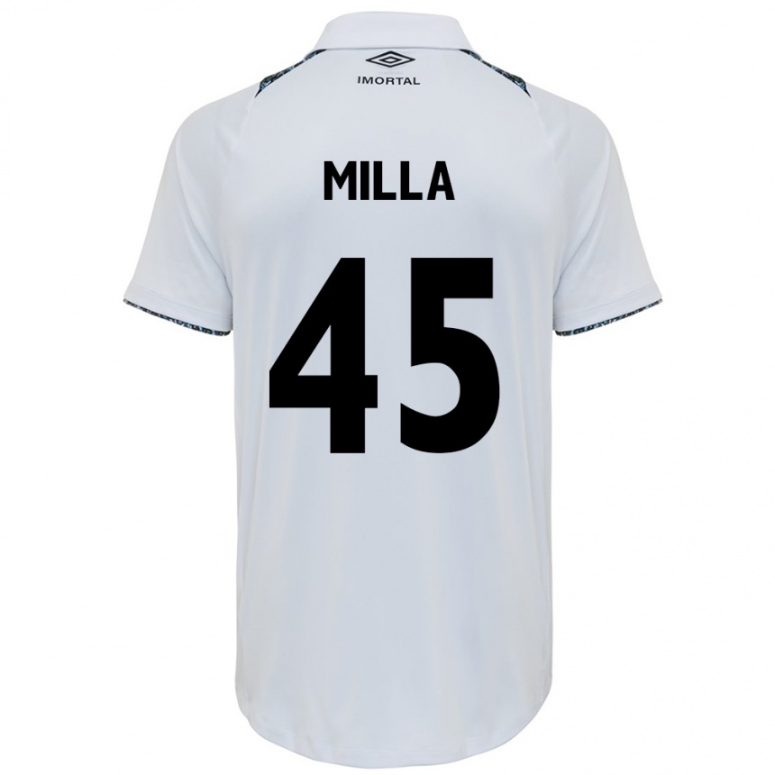 Enfant Football Maillot Lucas Milla #45 Blanc Bleu Tenues Extérieur 2024/25