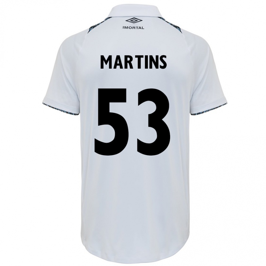 Enfant Football Maillot Gustavo Martins #53 Blanc Bleu Tenues Extérieur 2024/25