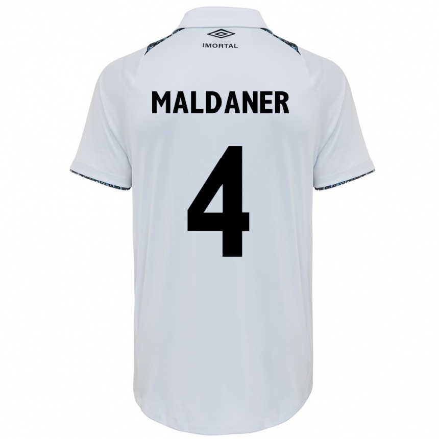 Enfant Football Maillot Pati Maldaner #4 Blanc Bleu Tenues Extérieur 2024/25