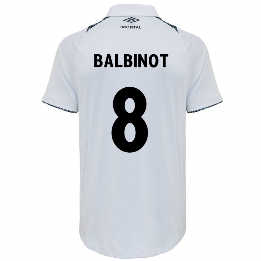 Enfant Football Maillot Manu Balbinot #8 Blanc Bleu Tenues Extérieur 2024/25