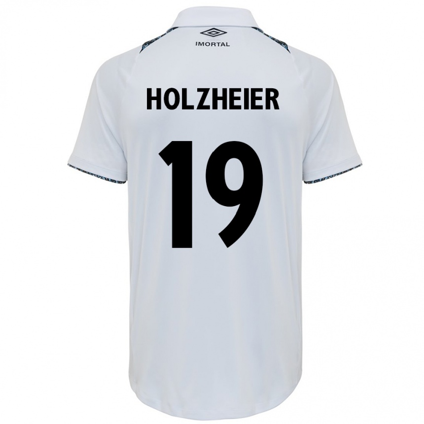 Enfant Football Maillot Agostina Holzheier #19 Blanc Bleu Tenues Extérieur 2024/25