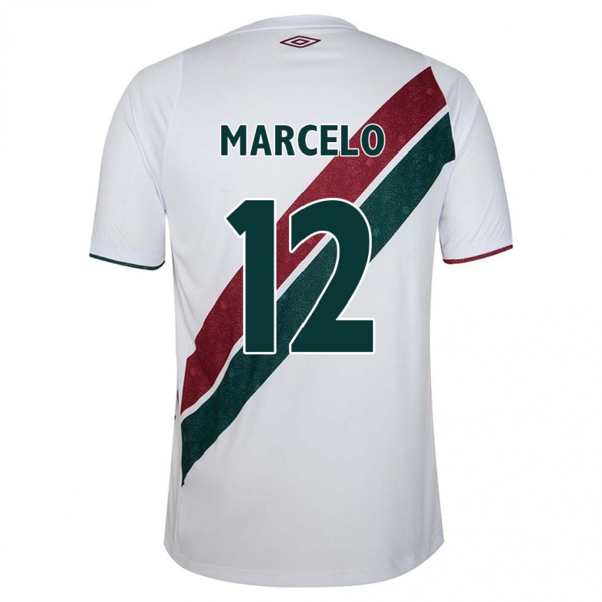 Enfant Football Maillot Marcelo #12 Blanc Vert Bordeaux Tenues Extérieur 2024/25