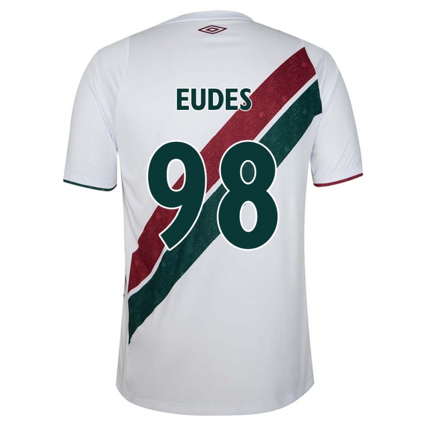 Enfant Football Maillot Vitor Eudes #98 Blanc Vert Bordeaux Tenues Extérieur 2024/25