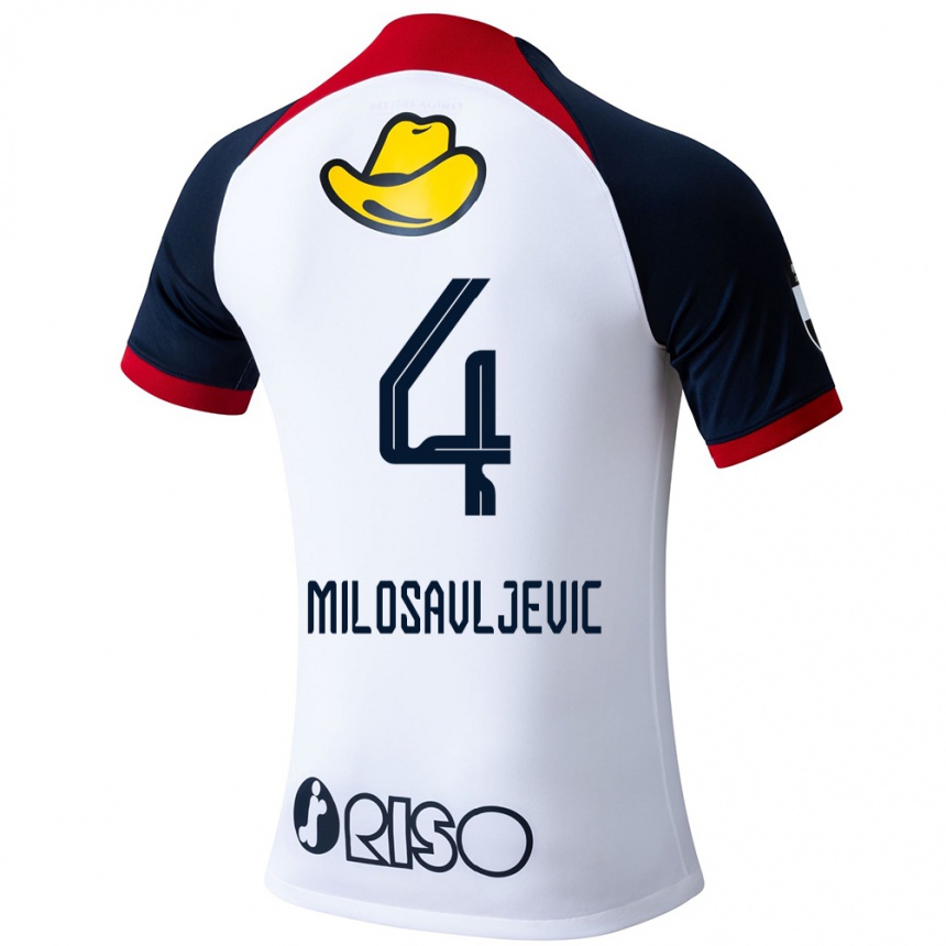 Enfant Football Maillot Radomir Milosavljevic #4 Blanc Bleu Rouge Tenues Extérieur 2024/25