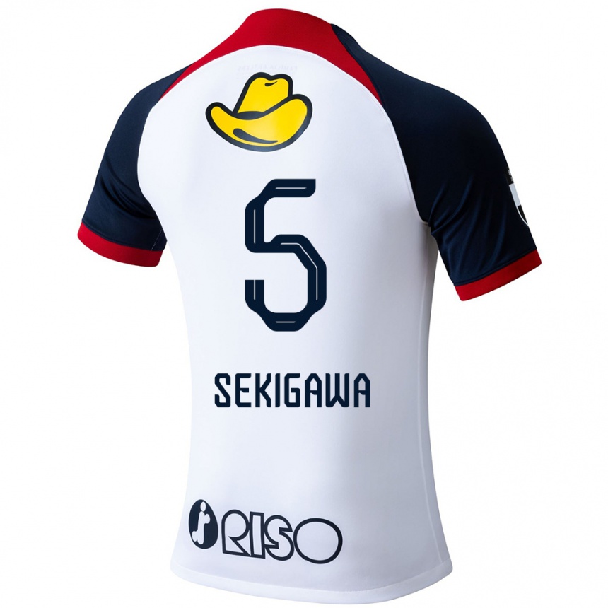 Enfant Football Maillot Ikuma Sekigawa #5 Blanc Bleu Rouge Tenues Extérieur 2024/25