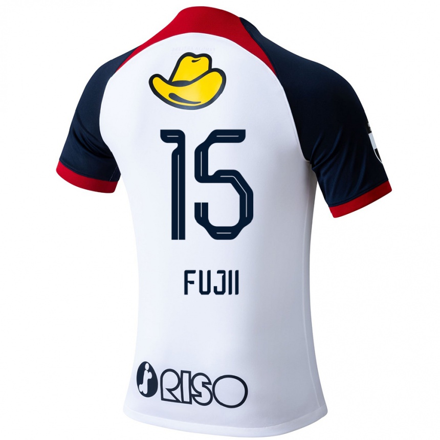 Enfant Football Maillot Tomoya Fujii #15 Blanc Bleu Rouge Tenues Extérieur 2024/25