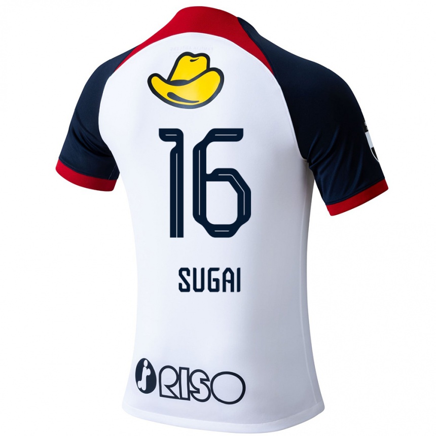 Enfant Football Maillot Hidehiro Sugai #16 Blanc Bleu Rouge Tenues Extérieur 2024/25