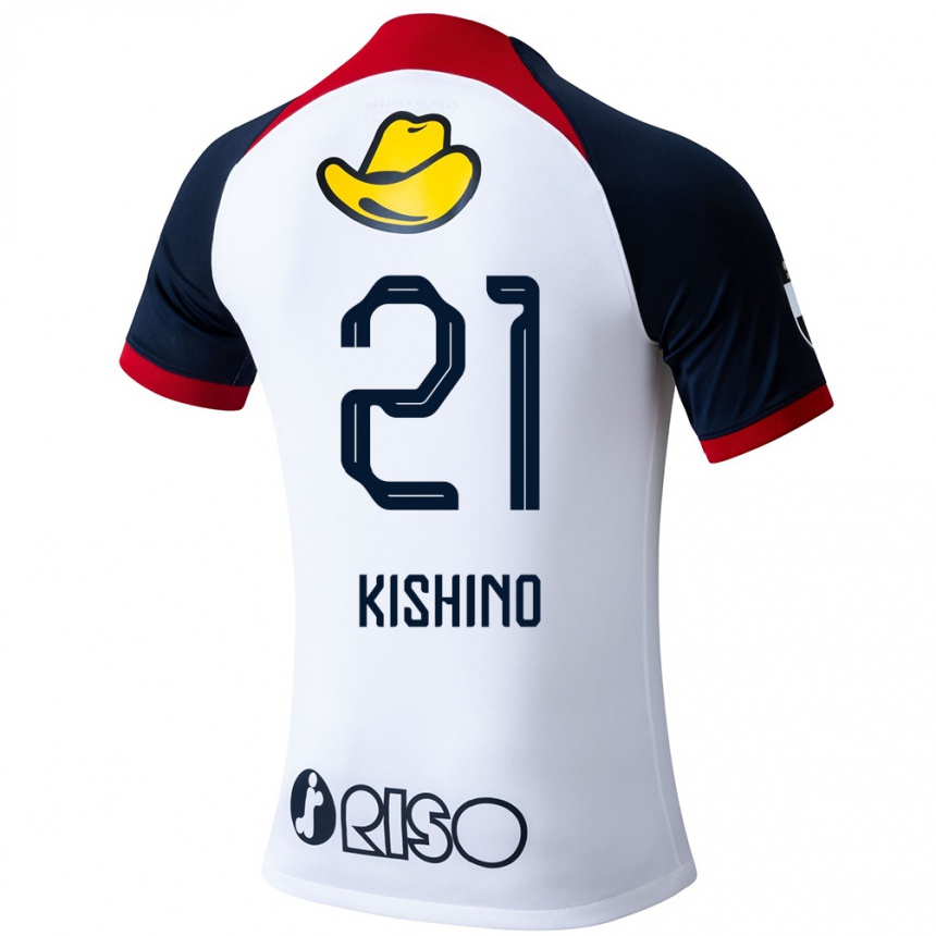 Enfant Football Maillot Eita Kishino #21 Blanc Bleu Rouge Tenues Extérieur 2024/25