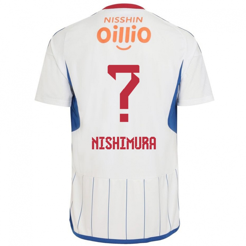 Enfant Football Maillot Takuma Nishimura #0 Blanc Bleu Rouge Tenues Extérieur 2024/25