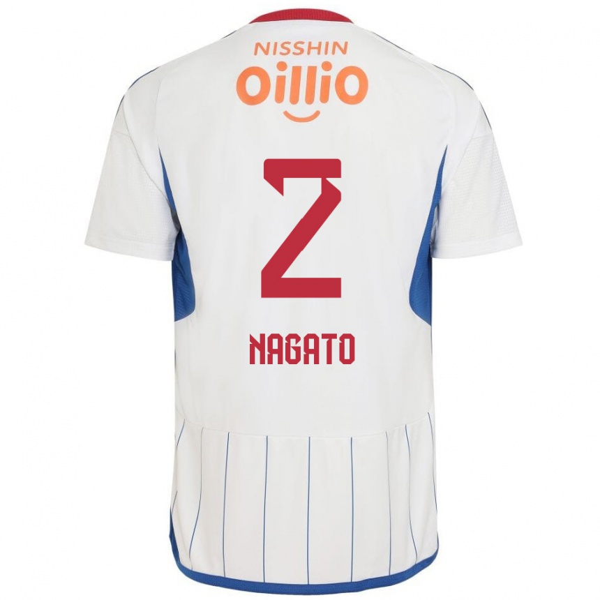 Enfant Football Maillot Katsuya Nagato #2 Blanc Bleu Rouge Tenues Extérieur 2024/25