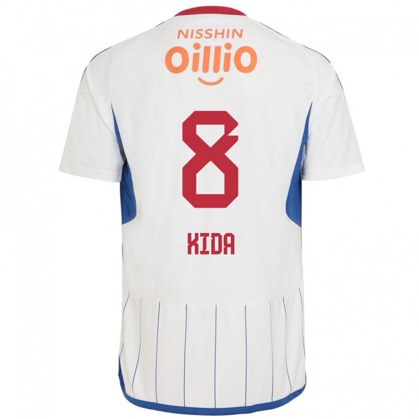 Enfant Football Maillot Takuya Kida #8 Blanc Bleu Rouge Tenues Extérieur 2024/25