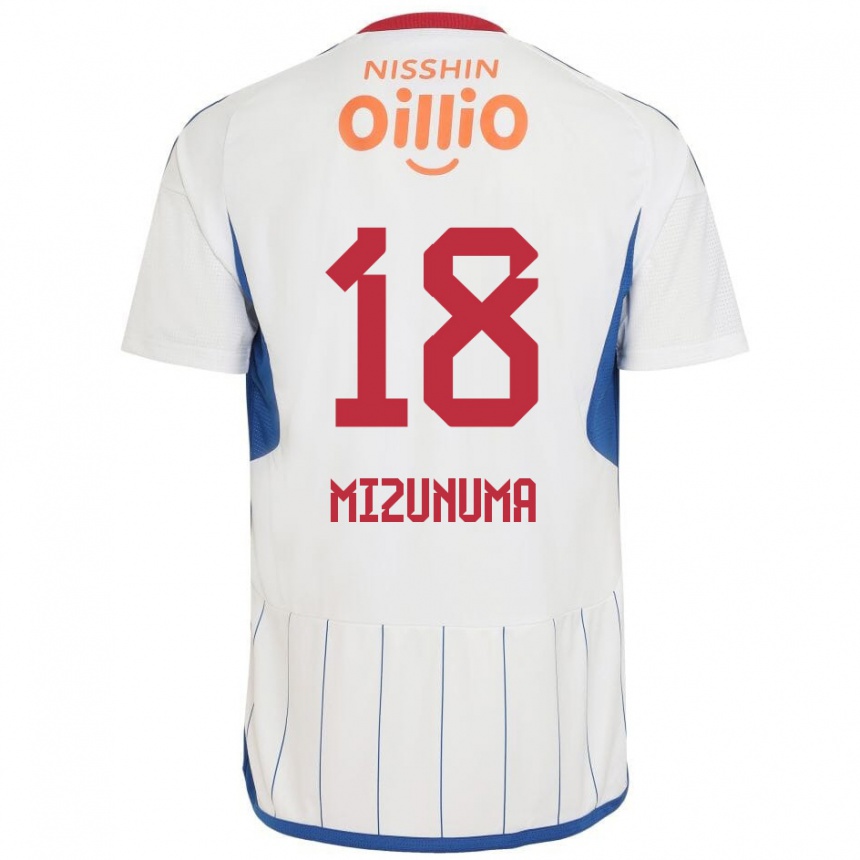 Enfant Football Maillot Kota Mizunuma #18 Blanc Bleu Rouge Tenues Extérieur 2024/25